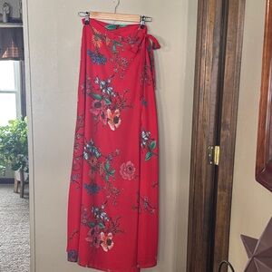 Lulu's Red Floral Maxi Skirt